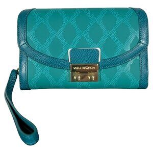 VERA BRADLEY Ultimate Wristlet, Ikat Diamonds Teal, Genuine Leather